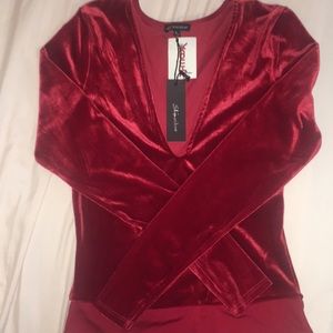 Red Velvet Deep V Bodysuit